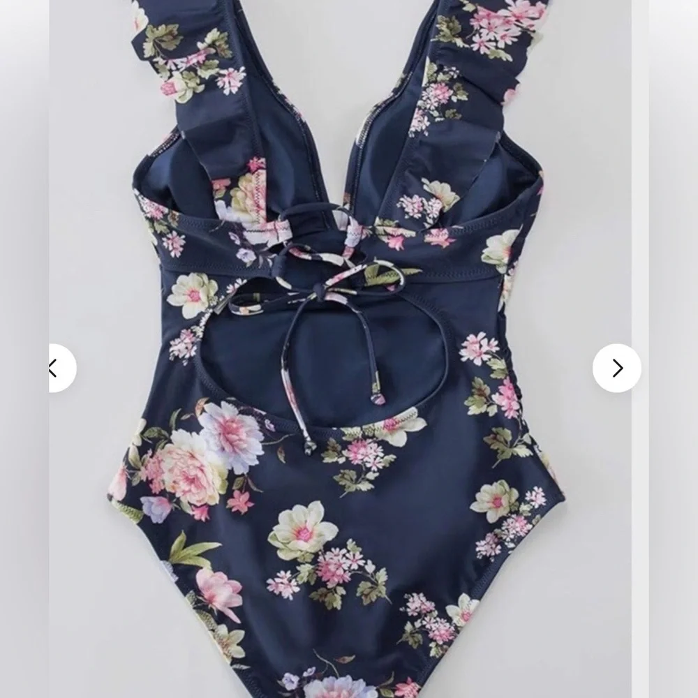 Women One Piece Swimsuit Tummy Control Bathing Suit Ruffled Swimwear XL NWT
